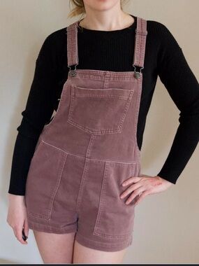 Aerie Soft Denim Dusty Pink Purple Utility Embroidered Pocket Overalls